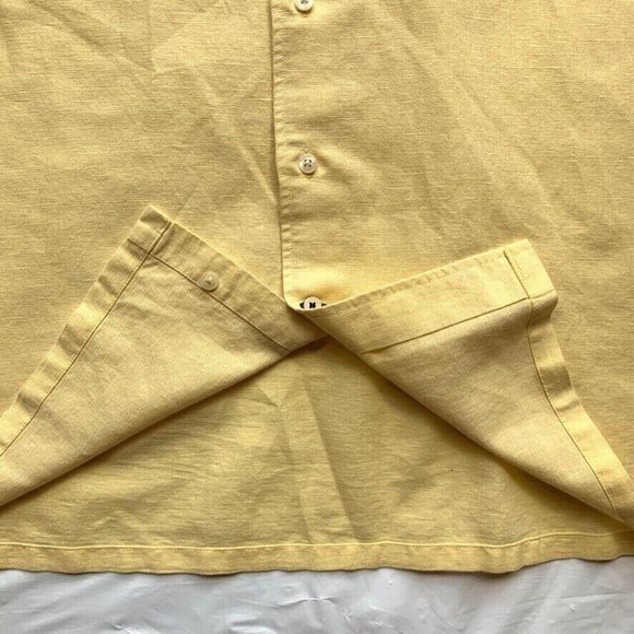 Nautica Linen Blend Shirt‎ Mens XL Button Up Short Sleeve Pocket Summer Yellow - Picture 7 of 12